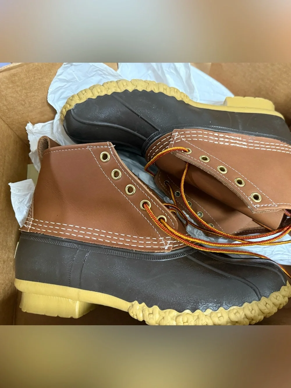 L.L. Bean 6 bean boots  Men size 8 Two-Tone Leather Duck Boots in Tan and Brown